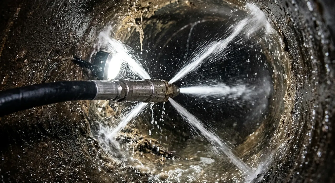 High-pressure hydro jetting nozzle cleaning sewer pipe for Storm Drain Cleaning in Woodfield